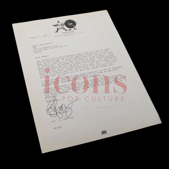 Paperwork — 1982 Atlantic Records Letter on Plaque Presentation