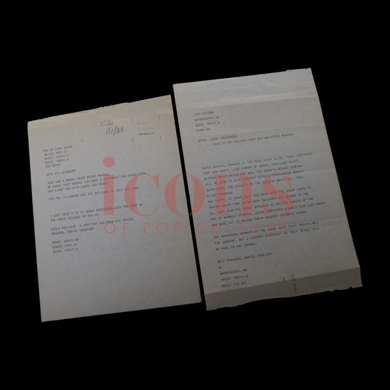 Paperwork — Atlantic Records "File Copy" Telex Communications - Death of Bon Scott